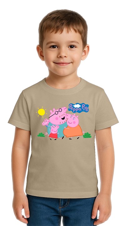 Unisex Peppa Pig baskılı Çocuk Tişört pamuklu penye kumaş