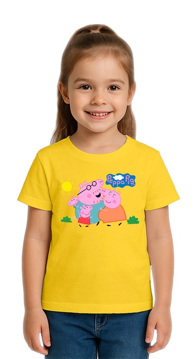 Unisex Peppa Pig baskılı Çocuk Tişört pamuklu penye kumaş