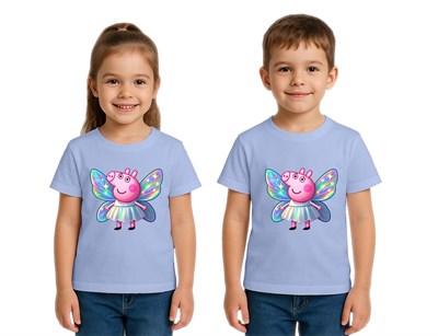 Unisex Peppa Pig baskılı Çocuk Tişört pamuklu penye kumaş
