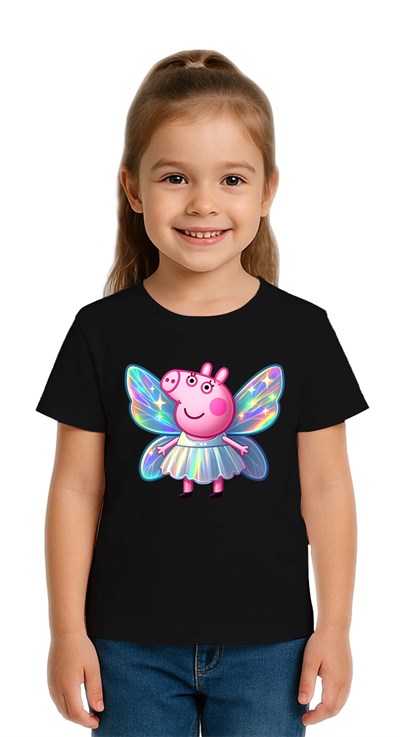 Unisex Peppa Pig baskılı Çocuk Tişört pamuklu penye kumaş