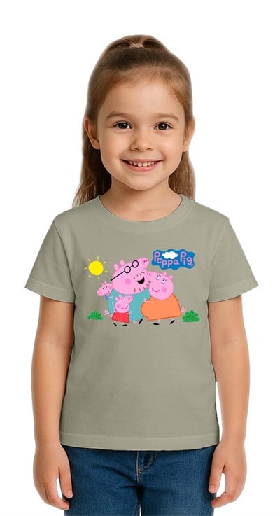 Unisex Peppa Pig baskılı Çocuk Tişört pamuklu penye kumaş