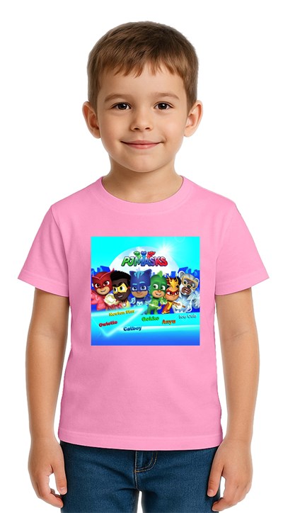 Unisex Pijamaskeliler Baskılı Çocuk Tişört pamuklu penye kumaş