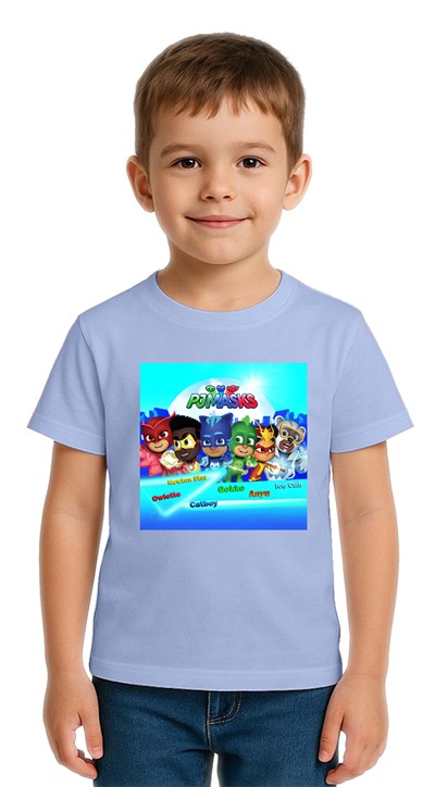 Unisex Pijamaskeliler Baskılı Çocuk Tişört pamuklu penye kumaş