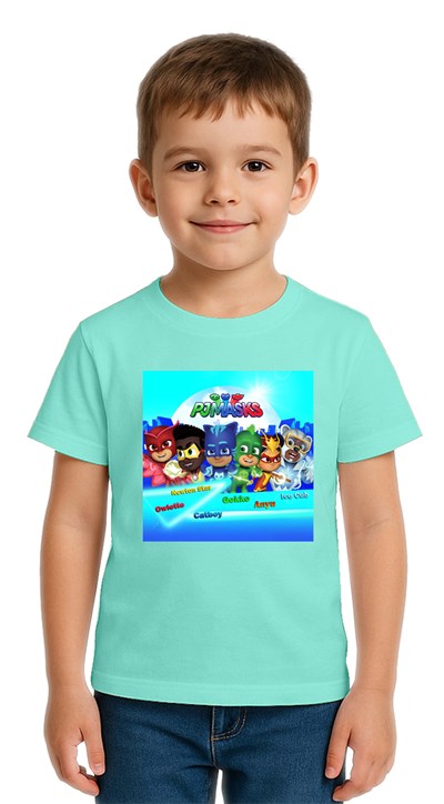 Unisex Pijamaskeliler Baskılı Çocuk Tişört pamuklu penye kumaş