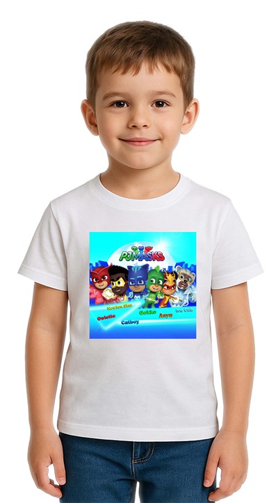 Unisex Pijamaskeliler Baskılı Çocuk Tişört pamuklu penye kumaş
