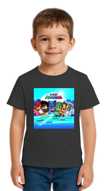 Unisex Pijamaskeliler Baskılı Çocuk Tişört pamuklu penye kumaş