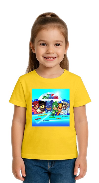 Unisex Pijamaskeliler Baskılı Çocuk Tişört pamuklu penye kumaş