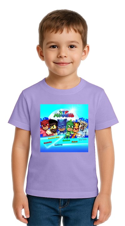 Unisex Pijamaskeliler Baskılı Çocuk Tişört pamuklu penye kumaş