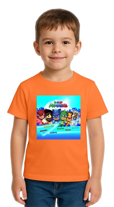Unisex Pijamaskeliler Baskılı Çocuk Tişört pamuklu penye kumaş