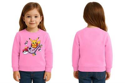 Unisex Pikaçu Baskılı Çocuk Swaetshirt 3 İplik Şardonlu