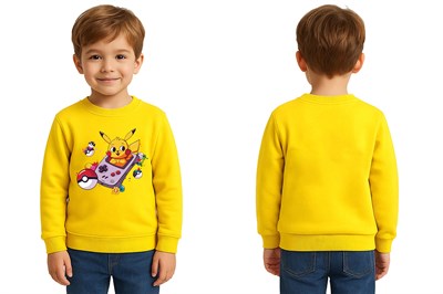 Unisex Pikaçu Baskılı Çocuk Swaetshirt 3 İplik Şardonlu