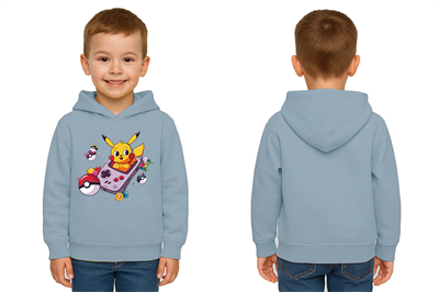 Unisex Pikaçu Baskılı Çocuk Swaetshirt Kapşonlu 3 İplik Şardonlu