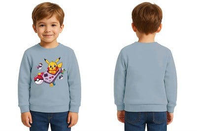 Unisex Pikaçu Baskılı Çocuk Swaetshirt 3 İplik Şardonlu