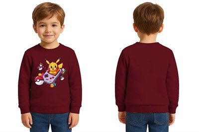 Unisex Pikaçu Baskılı Çocuk Swaetshirt 3 İplik Şardonlu