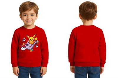 Unisex Pikaçu Baskılı Çocuk Swaetshirt 3 İplik Şardonlu