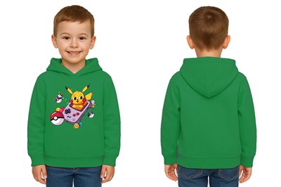 Unisex Pikaçu Baskılı Çocuk Swaetshirt Kapşonlu 3 İplik Şardonlu