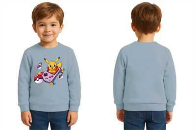 Unisex Pikaçu Baskılı Çocuk Swaetshirt 3 İplik Şardonlu