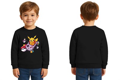 Unisex Pikaçu Baskılı Çocuk Swaetshirt 3 İplik Şardonlu