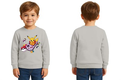 Unisex Pikaçu Baskılı Çocuk Swaetshirt 3 İplik Şardonlu