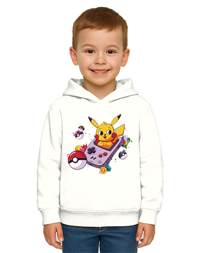 Unisex Pikaçu Baskılı Çocuk Swaetshirt Kapşonlu 3 İplik Şardonlu