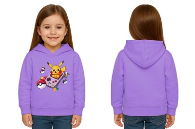 Unisex Pikaçu Baskılı Çocuk Swaetshirt Kapşonlu 3 İplik Şardonlu