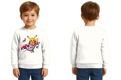 Unisex Pikaçu Baskılı Çocuk Swaetshirt 3 İplik Şardonlu