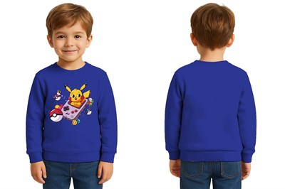 Unisex Pikaçu Baskılı Çocuk Swaetshirt 3 İplik Şardonlu