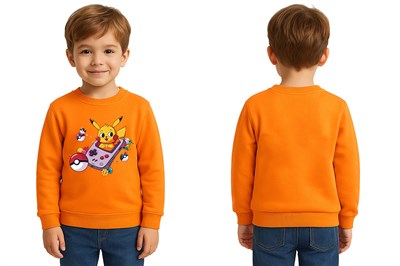 Unisex Pikaçu Baskılı Çocuk Swaetshirt 3 İplik Şardonlu