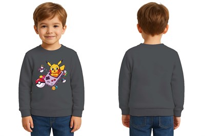 Unisex Pikaçu Baskılı Çocuk Swaetshirt 3 İplik Şardonlu