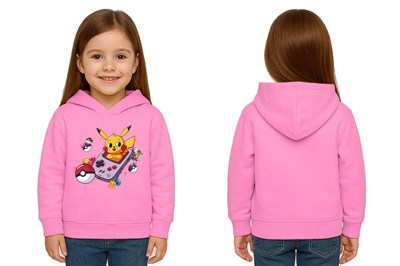 Unisex Pikaçu Baskılı Çocuk Swaetshirt Kapşonlu 3 İplik Şardonlu