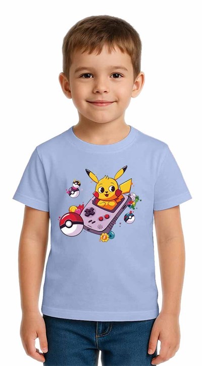 Unisex Pikaçu Baskılı Çocuk Tişört pamuklu penye kumaş