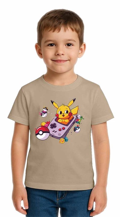 Unisex Pikaçu Baskılı Çocuk Tişört pamuklu penye kumaş