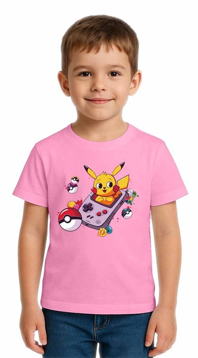 Unisex Pikaçu Baskılı Çocuk Tişört pamuklu penye kumaş