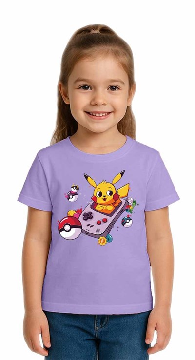 Unisex Pikaçu Baskılı Çocuk Tişört pamuklu penye kumaş