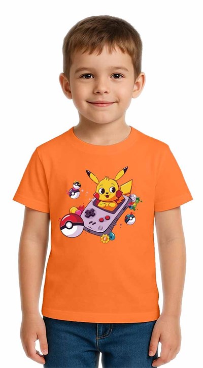 Unisex Pikaçu Baskılı Çocuk Tişört pamuklu penye kumaş