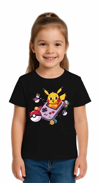 Unisex Pikaçu Baskılı Çocuk Tişört pamuklu penye kumaş