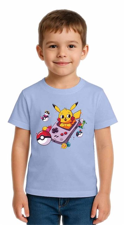 Unisex Pikaçu Baskılı Çocuk Tişört pamuklu penye kumaş
