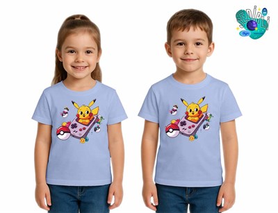 Unisex Pikaçu Baskılı Çocuk Tişört pamuklu penye kumaş