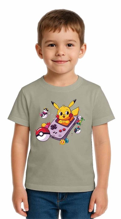 Unisex Pikaçu Baskılı Çocuk Tişört pamuklu penye kumaş