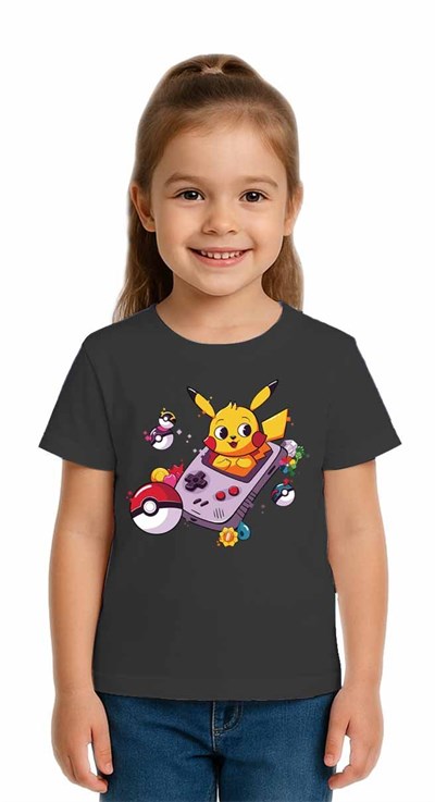 Unisex Pikaçu Baskılı Çocuk Tişört pamuklu penye kumaş