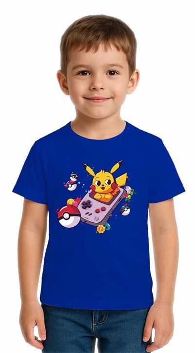 Unisex Pikaçu Baskılı Çocuk Tişört pamuklu penye kumaş