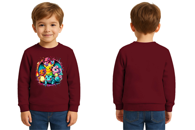 Unisex Pokemon Baskılı Çocuk Swaetshirt 3 İplik Şardonlu