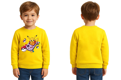 Unisex Pokemon Baskılı Çocuk Swaetshirt 3 İplik Şardonlu