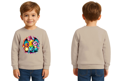 Unisex Pokemon Baskılı Çocuk Swaetshirt 3 İplik Şardonlu