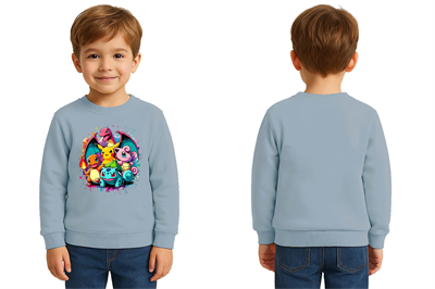 Unisex Pokemon Baskılı Çocuk Swaetshirt 3 İplik Şardonlu