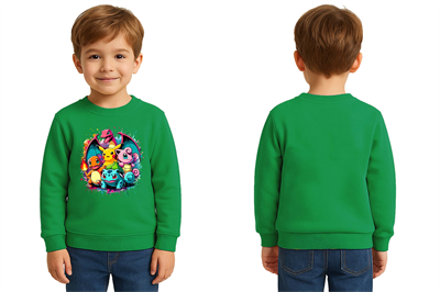 Unisex Pokemon Baskılı Çocuk Swaetshirt 3 İplik Şardonlu