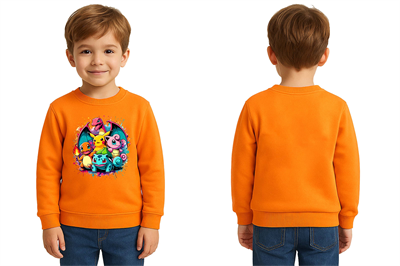 Unisex Pokemon Baskılı Çocuk Swaetshirt 3 İplik Şardonlu