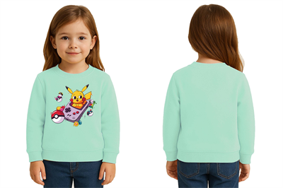 Unisex Pokemon Baskılı Çocuk Swaetshirt 3 İplik Şardonlu