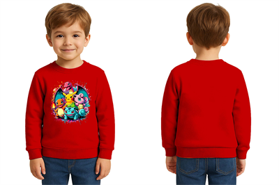 Unisex Pokemon Baskılı Çocuk Swaetshirt 3 İplik Şardonlu