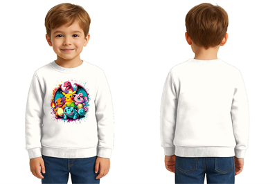 Unisex Pokemon Baskılı Çocuk Swaetshirt 3 İplik Şardonlu
